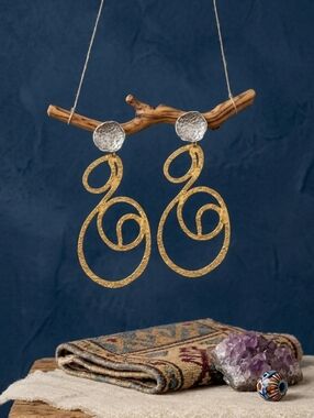 18K Gold Silver Plated Brass Two Tone Spiral Boho Turkish Statement Earrings